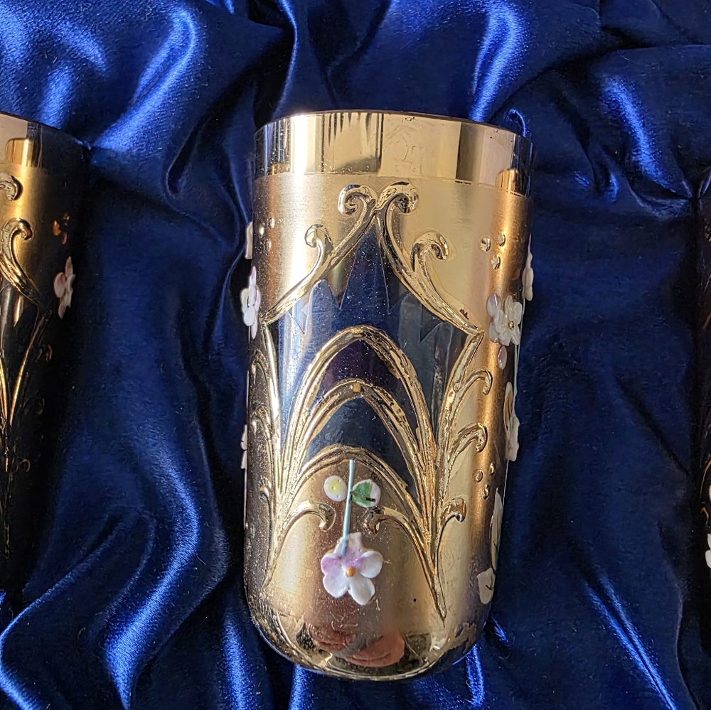 Antique Czech Hand-painted Gold Shot Glass Set - Picture 3 of 5